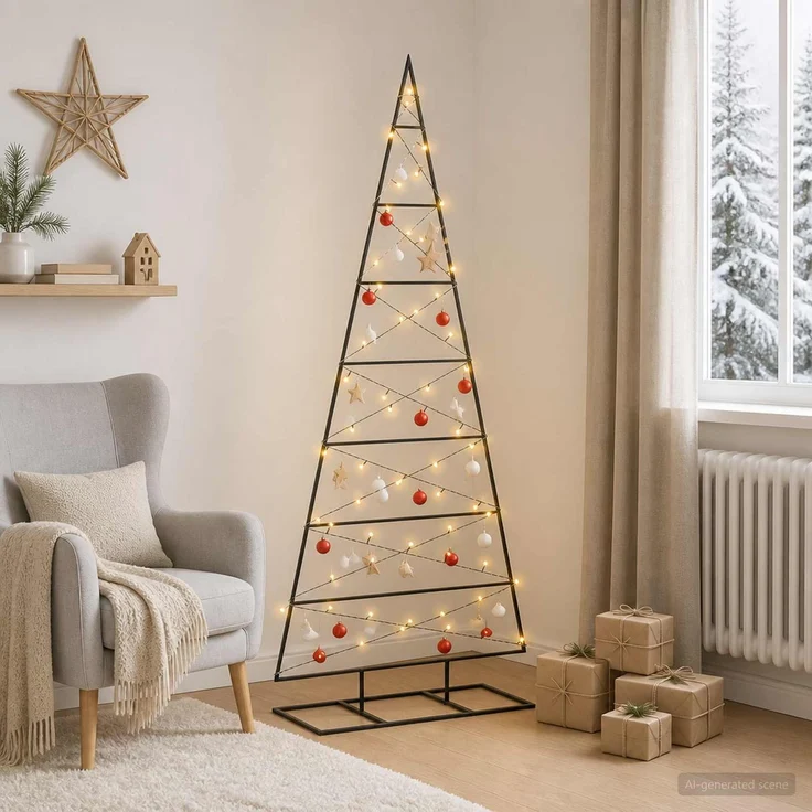 vidaXL Metall Weihnachtsbaum KUOPIO 150 cm Warmes Weiß Stahl Schwarz 42054049 – Bild 3