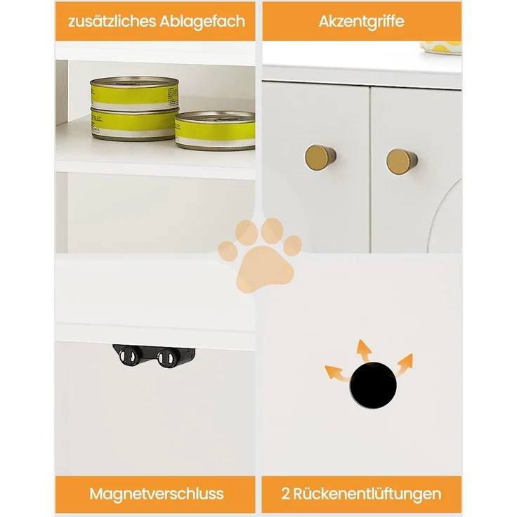 Katzenschrank, mit Tür und separater Trennwand, Spanplatte, Stahl, Weiß und Gold, 50 x 80 x 61 cm – Bild 6