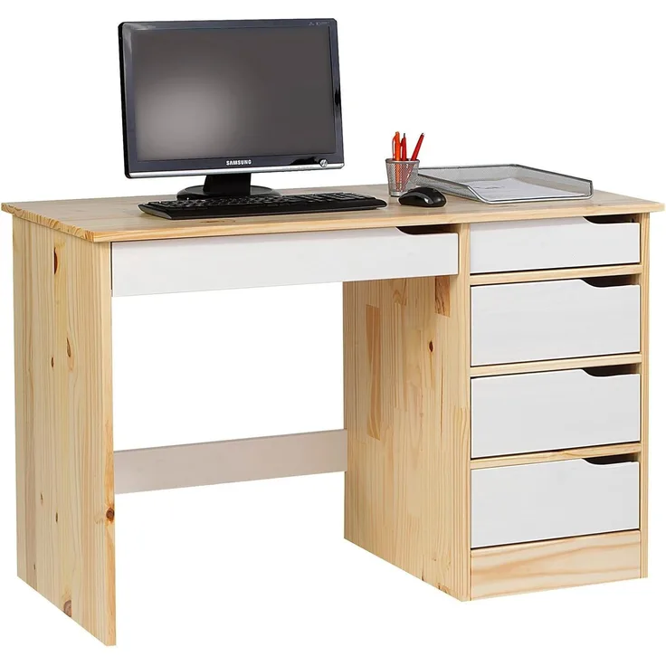 IDIMEX 'Hugo' Schreibtisch Kiefer massiv lackiert Natur/weiß