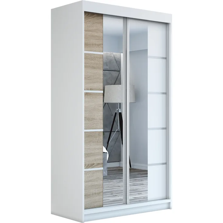 Schwebetürenschrank ERA 2-türig Schrank 120 cm (mit Spiegel) Farbe: Weiß , sonoma