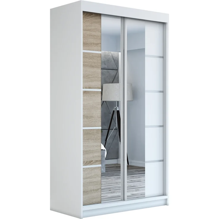 Schwebetürenschrank ERA 2-türig Schrank 120 cm (mit Spiegel) Farbe: Weiß , sonoma – Bild 1