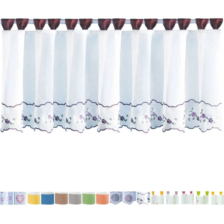 Bistrogardine mit Schlaufen ca. 150x45 cm Auswahl: weinrot - Blumen – Bild 3