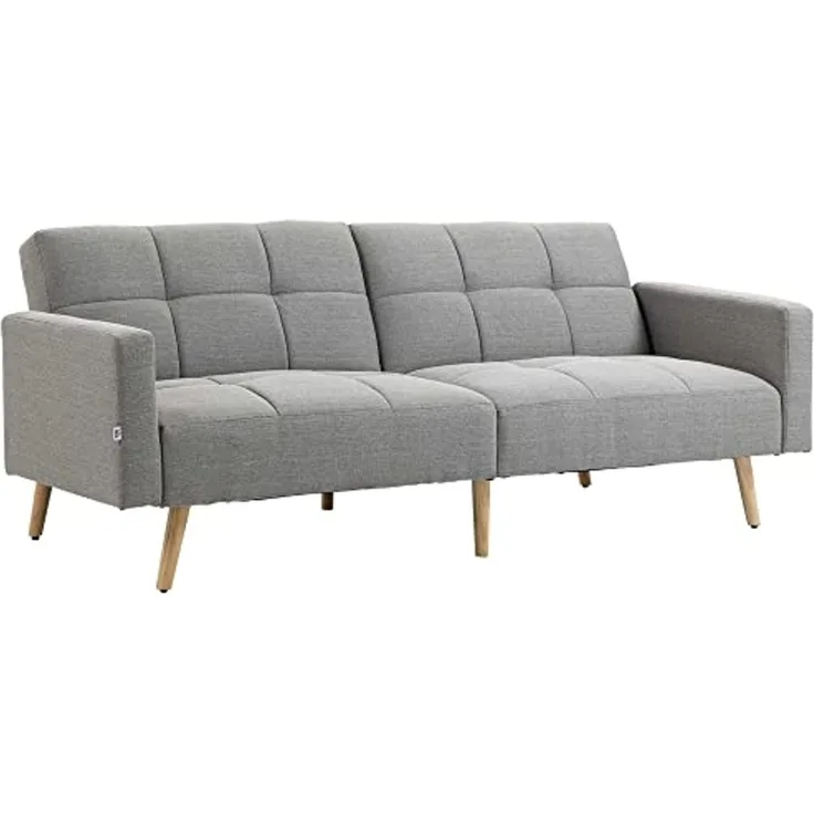 HOMCOM 2 in 1 Schlafsofa 205 x 88 cm Sofa mit Bettfunktion, Couch Leinenoptik, Verstellbarer Rückenlehne für Wohnzimmer, Schlafzimmer, Grau