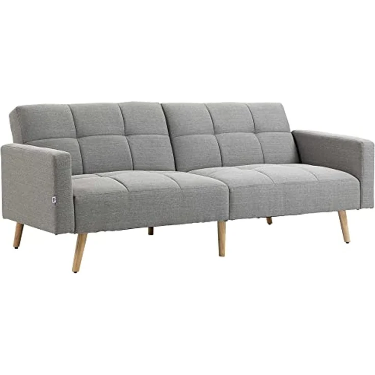 HOMCOM 2 in 1 Schlafsofa 205 x 88 cm Sofa mit Bettfunktion, Couch Leinenoptik, Verstellbarer Rückenlehne für Wohnzimmer, Schlafzimmer, Grau – Bild 1