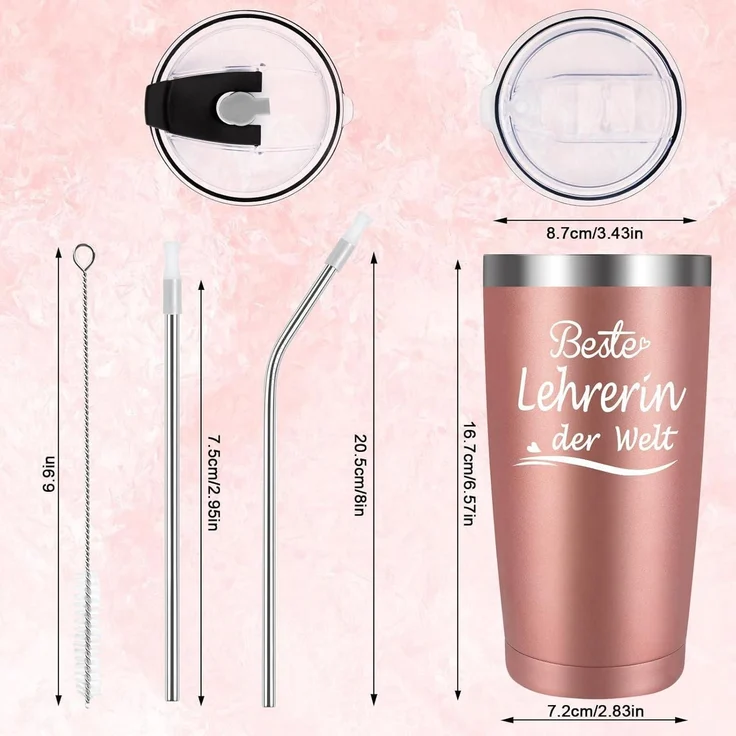 Livole Beste Lehrerin der Welt Thermobecher 600ml Roségold – Bild 7