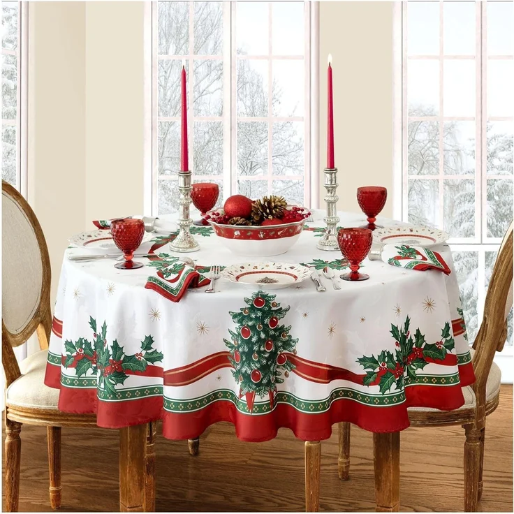 Elrene Villeroy & Boch Toy's Delight Weihnachts-Tischdecke, Weihnachts-Tischdekoration, 178 cm, rund