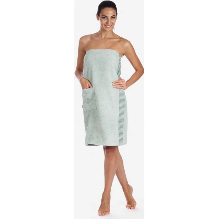 Egeria Sarong Ben, ideal für Sauna & Spa, Hotelbademantel, Kurzform, Walkfrottee, Knöpfe, mit Streifenbordüre – Bild 2