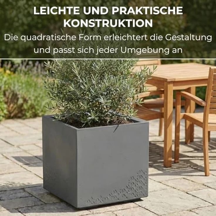 LAMELA Pflanzkübel mit Rollen 40 cm, 36L – Blumentopf aus Kunststoff in Betonoptik – Übertopf mit Wasserablauf – Modern für Innen & Außen - Wetterfest & Pflegeleicht, Grau – Bild 5