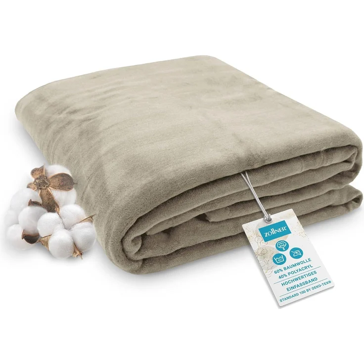 ZOLLNER Kuscheldecke mit Einfassband, 220x240 cm, hellbraun – Bild 1