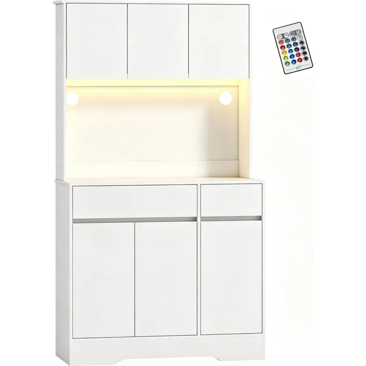 Küchenbuffet mit Arbeitsfläche, RGB-LED und 6 Türen, 100x38x180 cm, Weiß – Bild 4