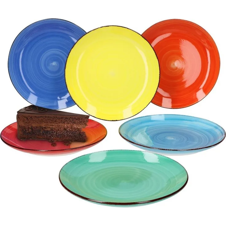 6er Colour Power Frühstücksteller Dessertteller Retro-Stil Ø 19,5 cm Kuchenteller 6 Farben Dekor