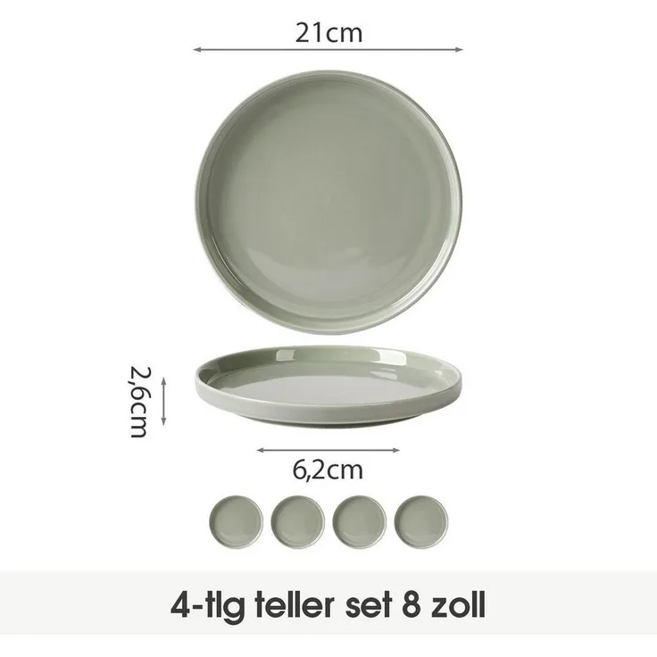 JIWOO Teller 4er Ø20,5cm,Frühstücksteller Steakteller Pastateller Brotteller Plate, (4 St), Keramik Hochwertiges Tellerset Grau Mikrowellen spülmaschinenfest