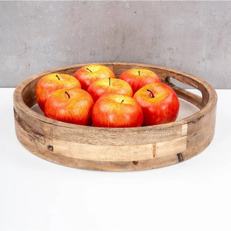 Levandeo® Dekotablett, Tablett 35cm Rund Mango Holz Creme Perlmutt Emaille Ablage – Bild 2