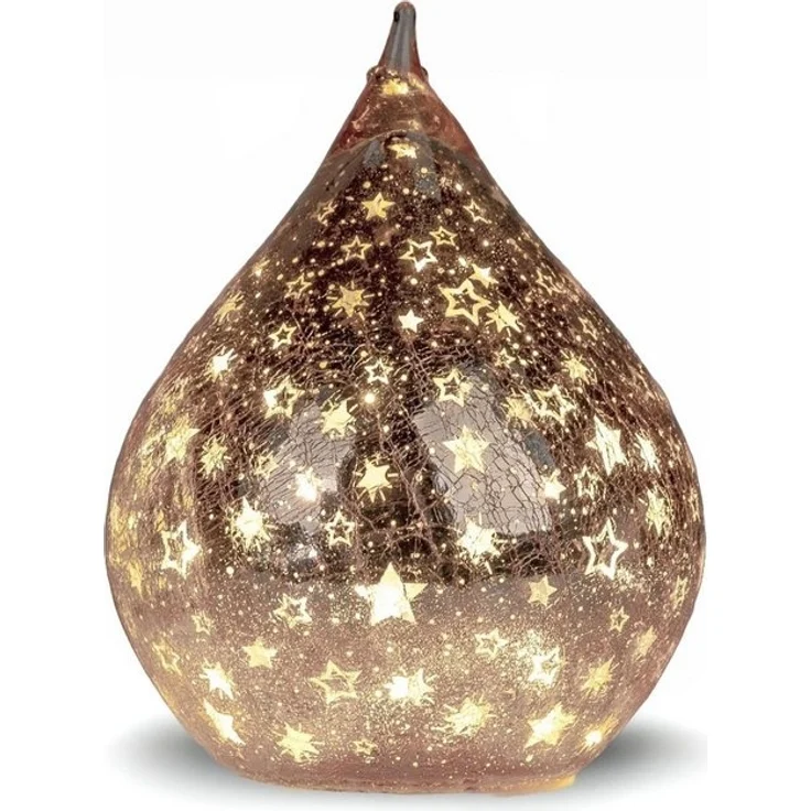 formano LED Deko Tropfen Sterne Rose-Gold 25cm Glasleuchte Crackle-Optik + Timer Timer (6h an/18h aus) – Stimmungslicht für Winter & Weihnachten – Dekoleuchte für gemütliches Zuhause – Bild 4