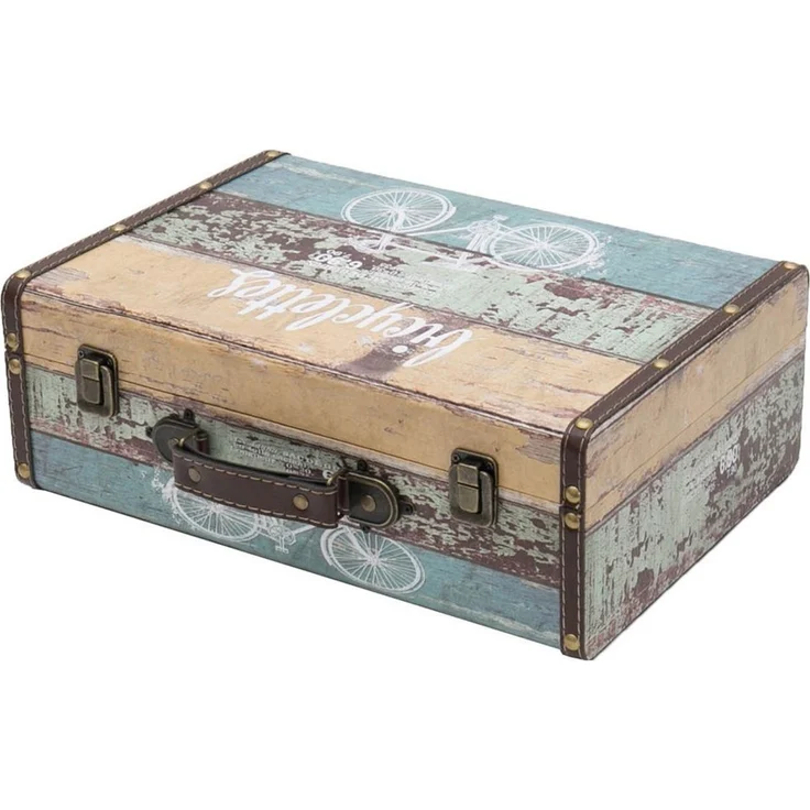 HMF Aufbewahrungsbox Handgefertigter Vintage Koffer aus Holz, Deko Koffer, Geschenkkoffer im Fahrrad Design, 38 x 26 x 13 cm – Bild 1