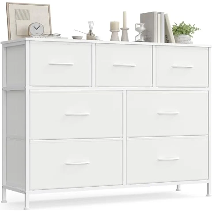 SONGMICS Kommode, Schrank, 7 Stoffschubladen, Aufbewahrungsschrank, Stahl, MDF, Vliesstoff, für Schlafzimmer, Flur, Wohnzimmer, wolkenweiß-schneeweiß LGS323WH01 – Bild 2