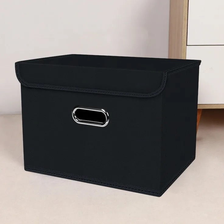 ABC Faltbare Aufbewahrungsbox aus Stoff mit Deckel und Metallgriff, schwarz