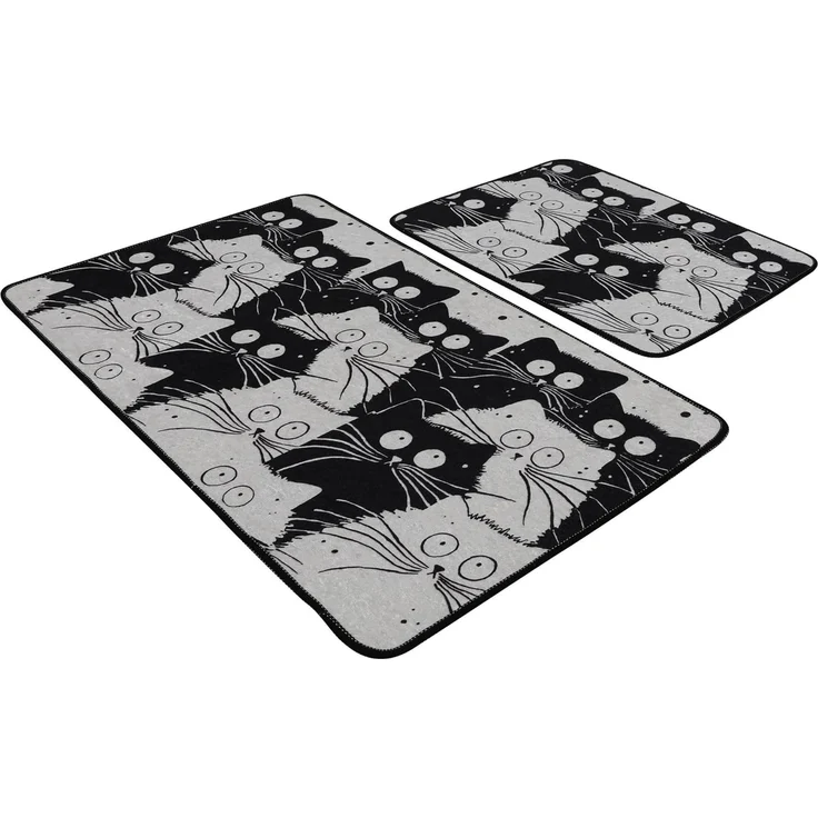 Badezimmerteppich-Set (2-teilig) Katzen Weiß und Schwarz – Bild 4