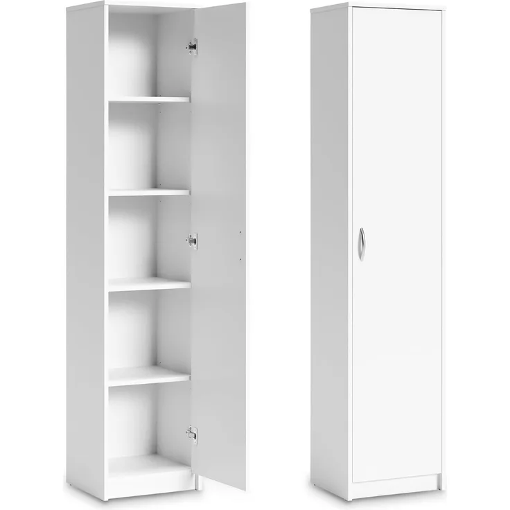 Schrank Mehrzweckschrank weiß 40cm Breite 180cm Höhe mit Vier Einlegeböden schmaler Aktenschrank Organizer Kleiderschrank aus MDF Holz
