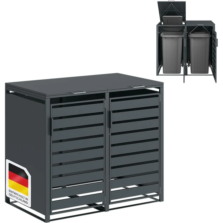 STEELSØN 'Kestra' Mülltonnenbox 2er je 240 Liter, anthrazit, Mülltonnenverkleidung aus Stahl, wetterfest, 116x80x134 cm, Müllbox für 2 Tonnen – Bild 1