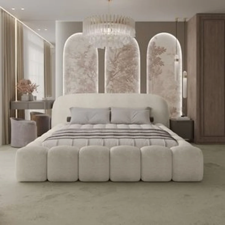 thematys Polsterbett ORLANDO - Cloud mit Bettkasten, Bouclé Bezug 140x200cm, mit gepolstertem Kopfteil, Beige (Quelle 03), Art.-Nr. S0QFD026BI4 – Bild 7