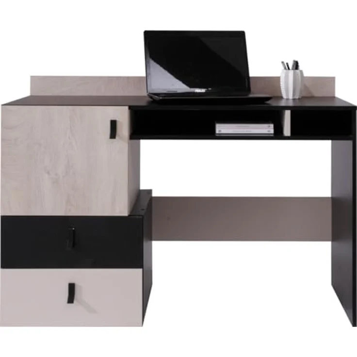 Jugendzimmer Spuki in Schwarz, Eiche & Beige in 4 Varianten oder als Einzelmöbel - 8 teilig , Eckkleiderschrank + Regalschrank groß + Schreibtisch + Wandregal 1 + Standregal + Jugendbett 90x200cm mit belüfteter Matratzenauflage + Matratze – Bild 5