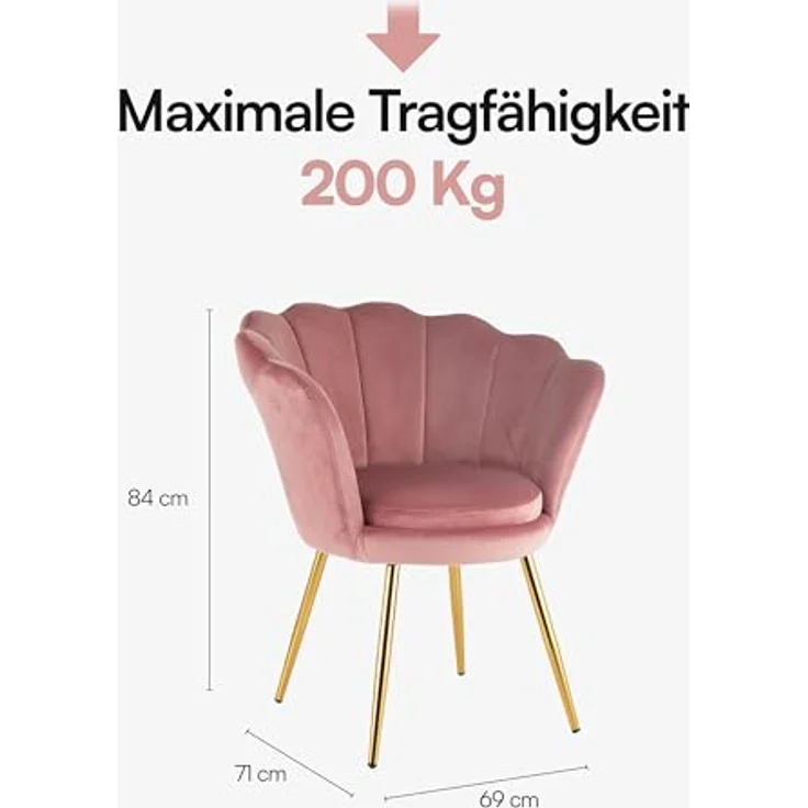 Baroni Home Gepolsterter Sessel mit Muschel-Rückenlehne aus Samt mit goldenen Beinen, Sessel für Wohn- und Schlafzimmer, 69 x 71 x 84 cm – Bild 4