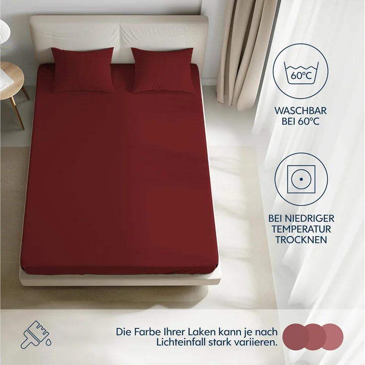 Dreamzie Premium Spannbettlaken 180x200 cm, Bettlaken 100% Jersey Baumwolle, Spannbetttuch für Dicke Matratzen bis zu 27 cm, 150 g/m², Oeko-TEX Zertifiziert - Burgunderrot – Bild 5