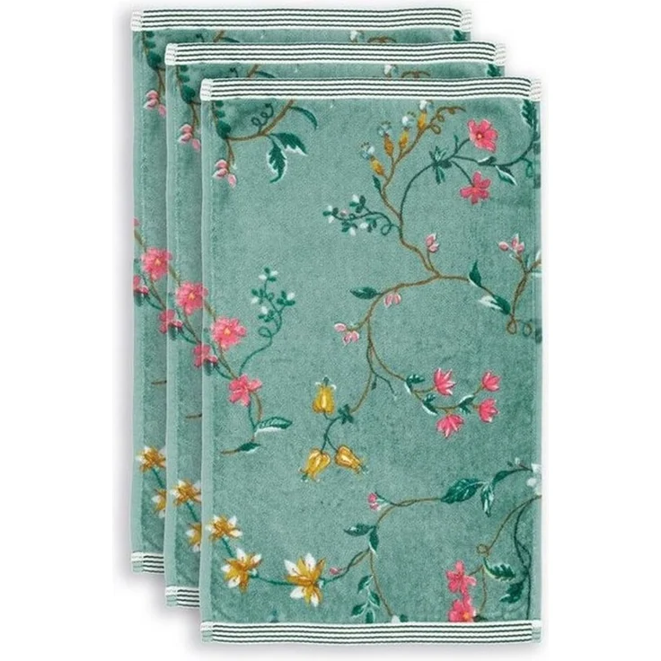 PiP Studio Handtuch Les Fleurs Green 30X50 Set A 3 Grün 100% Cotton, terry velour, 50, Baumwolle (1-St), Handtuch Frottetuch – Bild 2