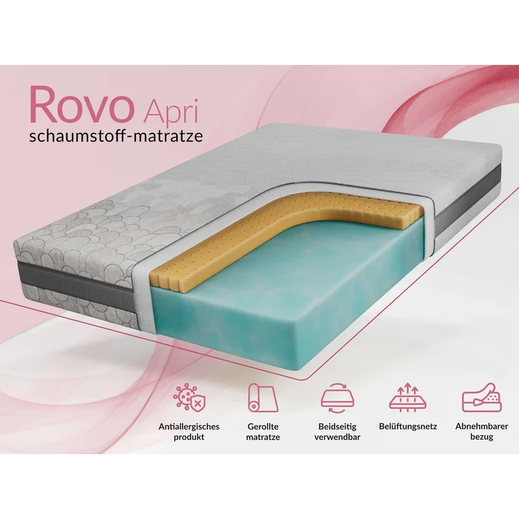 Ergonomische Latexmatratze, Höhe 19 cm, Härtegrad H2, Rollmatratze mit HR-Schaum, für Allergiker mit abnehmbarem Bezug - 200 x 200 cm - ROVO - APRI – Bild 2