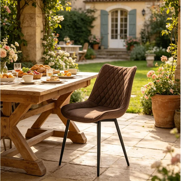 Essstuhl 46 x 40,5 x 85,5 cm im 2er-Set aus braunem Kunstleder mit ergonomischer Rückenlehne – Bild 2