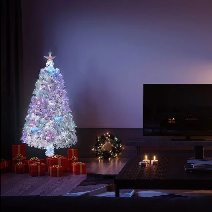 LALAHO Künstlicher Weihnachtsbaum Künstlicher Tannenbaum mit Optischer Faser Beleuchtung, 120cm mit 120 Spitzen, für Weihnachten-Dekoration, Weiß