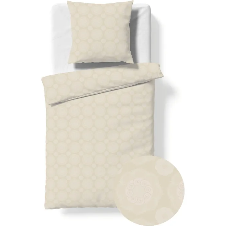Fleuresse Havanna Damast Bettwäsche uni 155x220 Kreise Blumen beige 454605-9050