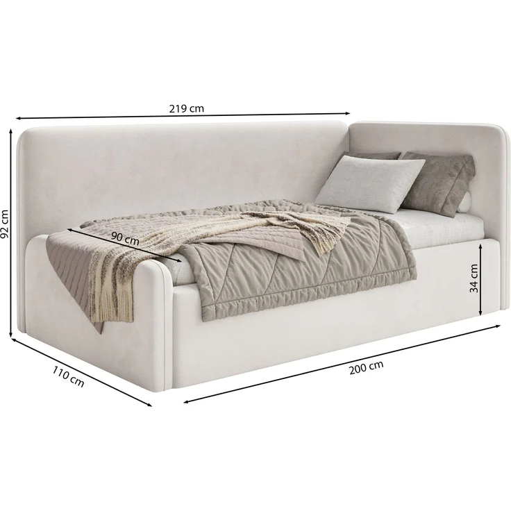 Selsey Fanko –Jugendbett 90x200 cm mit Kopfteil links, Plüsch, Grau – Bild 5