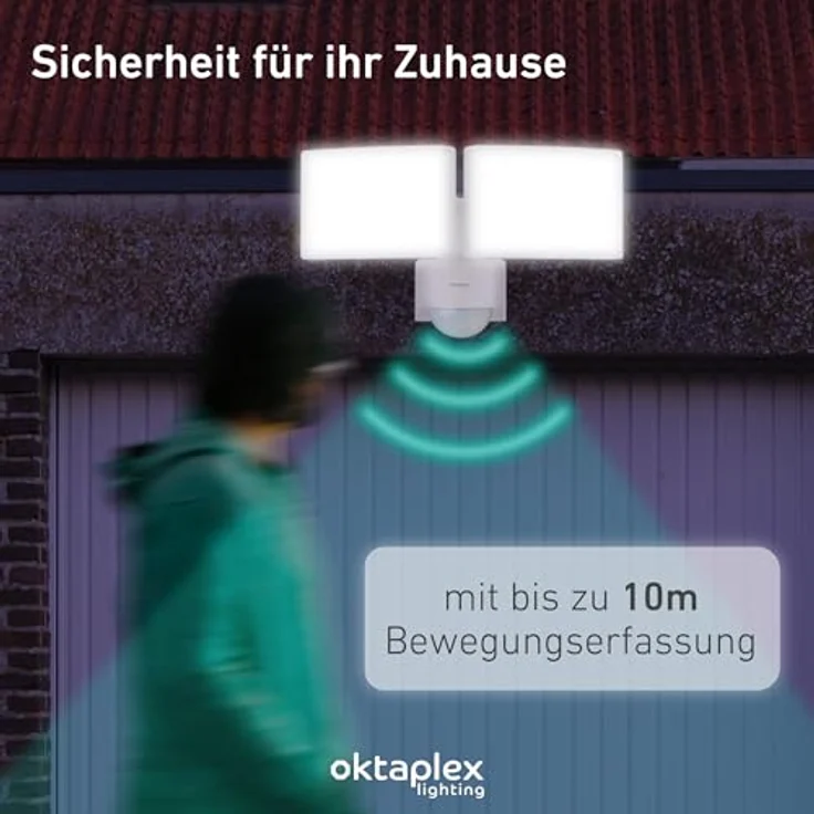Oktaplex Cali Dos LED Strahler, Außenleuchte mit Bewegungsmelder, 3000K warmweiß, 3200 lm, IP65, 240° Sensor – Bild 3