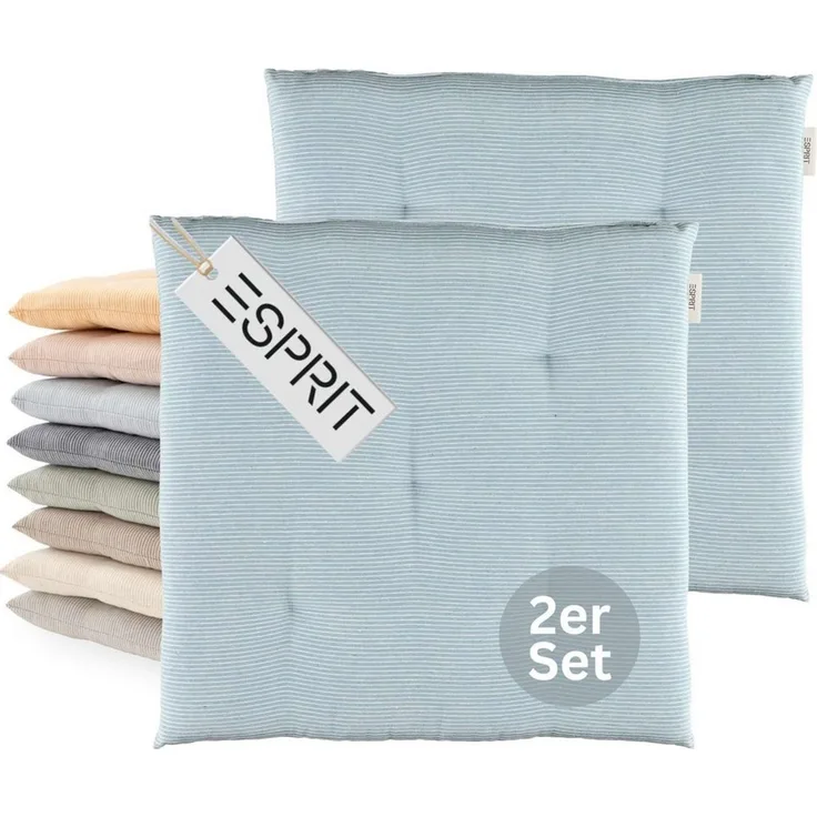 Esprit Stuhlkissen NEEDLESTRIPE Sitzkissen, 40 x 40 cm - 2er Set in Hellblau