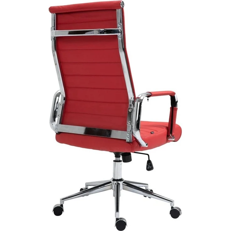 TPFLiving Bürostuhl Koro mit bequemer Rückenlehne - höhenverstellbar und 360° drehbar (Schreibtischstuhl, Drehstuhl, Chefsessel, Bürostuhl XXL), Gestell: Metall chrom - Sitz: Echtleder rot – Bild 3