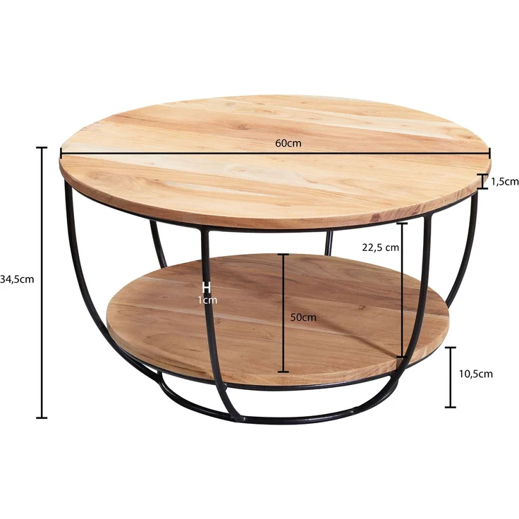 Wohnling Couchtisch 60 x 34,5 x 60 cm Akazie Massivholz / Metall Sofatisch – Bild 7