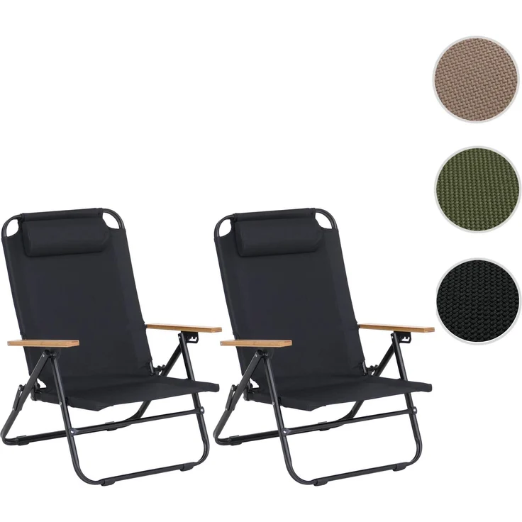 2er-Set Campingstuhl HWC-Q44, Gartenstuhl Balkonstuhl Freizeitstuhl, klappbar verstellbar Outdoor Metall Stoff ~ schwarz – Bild 10