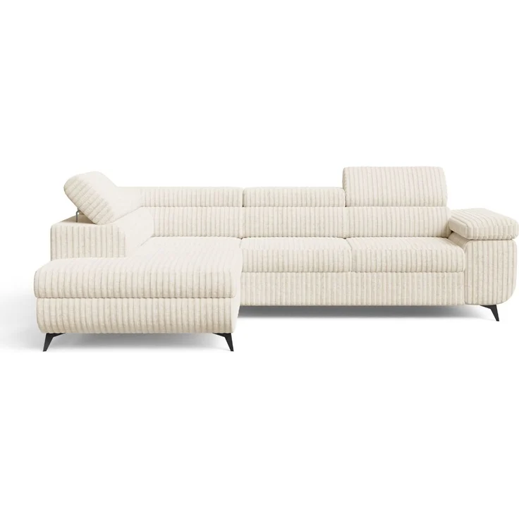 GRAINGOLD Ecksofa ARGON mit Bettfunktion, Bettkasten, Einstellbaren Kopfstützen, Cord-Stoff, Beige, Rechts – Bild 2