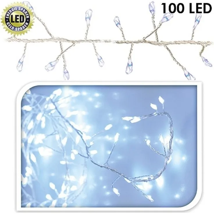 100 LED Cluster Lichterkette Büschel Drahtlichterkette Draht Silber Weiß