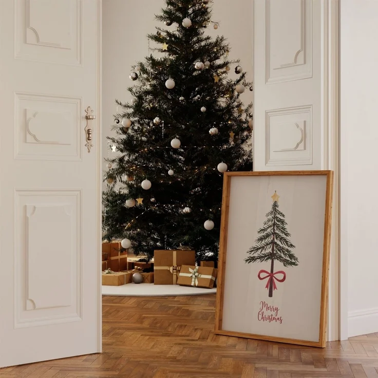 Weihnachtsposter Merry Christmas Aquarell · Geschenkidee · Weihnachtsbaum Schneemann Zuckerstange · Wand deko · Deko Print · ohne Rahmen - 60 x 90 cm / Tannenbaum