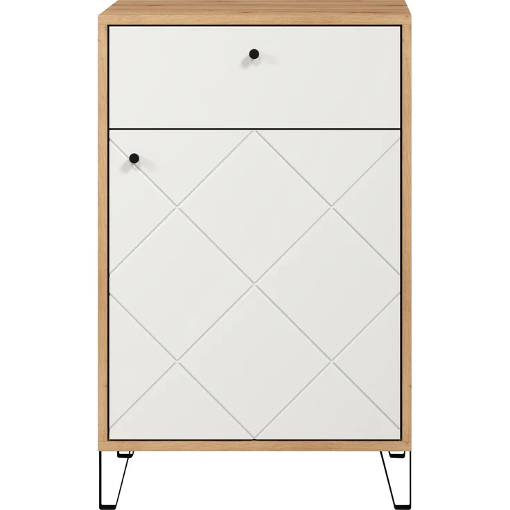 trendteam smart living - Touch - Kommode - Eiche/Weiß - Garderobenkommode mit moderner Rautenfräsung - Soft-Close - (BxHxT) 63 x 96 x 40 cm - Flurschrank mit Vollauszug-Schubladen – Bild 4