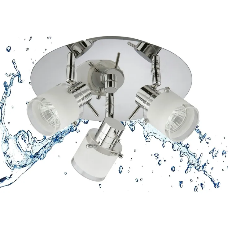 TRANGO LED Deckenleuchte, 3-flammig 1006R-6KSD LED Badleuchte IP44 *RONNY* Bad Deckenleuchte - inkl. 3x 5 Watt 3-Stufen dimmbaren 6000K Tageslichtweiß GU10 LED Leuchtmittel Deckenstrahler, Tageslichtweiß, Spots schwenkbar & drehbar mit Glasschirm in Ch...