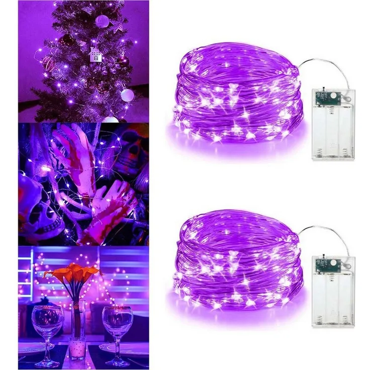 Jibenhome LED-Streifen Lila LED Kupferdraht-Lichterkette Batteriebetrieben 30-100 LEDs, Halloween & Weihnachten Dekoration