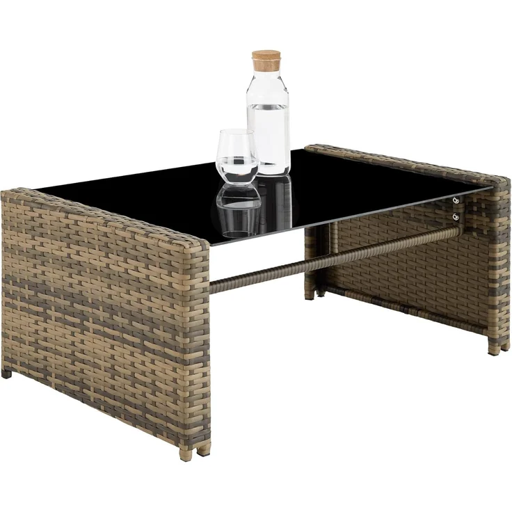 tectake Lounge Gartenmöbel Set Poly Rattan für den Garten, Möbel für den Balkon, 12-teilige Garten Lounge (wetterfest), Essgruppe mit Outdoor Sofa, Sessel und Tisch für 4 Personen (Natur/Dunkelgrau) – Bild 4