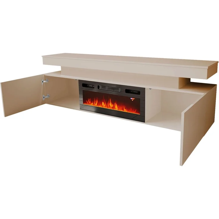 MIRJAN24 Wohnzimmer-Set Glossa Bis II, (3er-Set, Kommode, TV-Lowboard mit Kamin, Couchtisch), Weißer LED-Beleuchtung – Bild 2