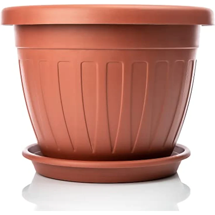 BigDean 3x Blumentopf mit Untersetzer rund ø40xH31 cm terracotta - wetterfester Pflanzkübel - Wasserablauf UV-beständig aus bruchsicherem Kunststoff - Innen + Außen geeignet - Made in Europe – Bild 3