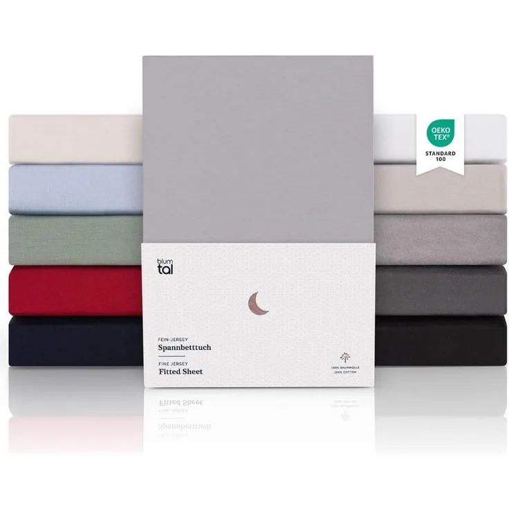 Blumtal® Premium Jersey Box Spring Spannbettlaken 200x200 cm, Oeko-TEX Zertifiziert, Superweiches 100% Baumwolle Bettlaken, bis 35cm BoxSpringBett höhe, Grau