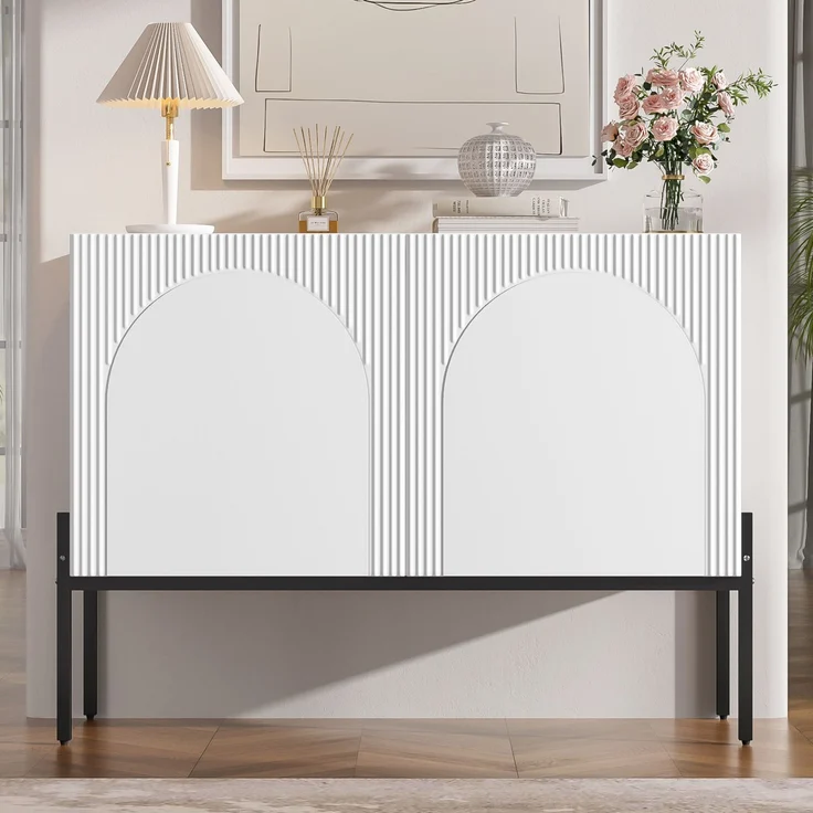 DESVIAE Sideboard Weiß aus Spanplatte – 100x75x40 cm – 2 Türen, Metallbeine – Bild 6